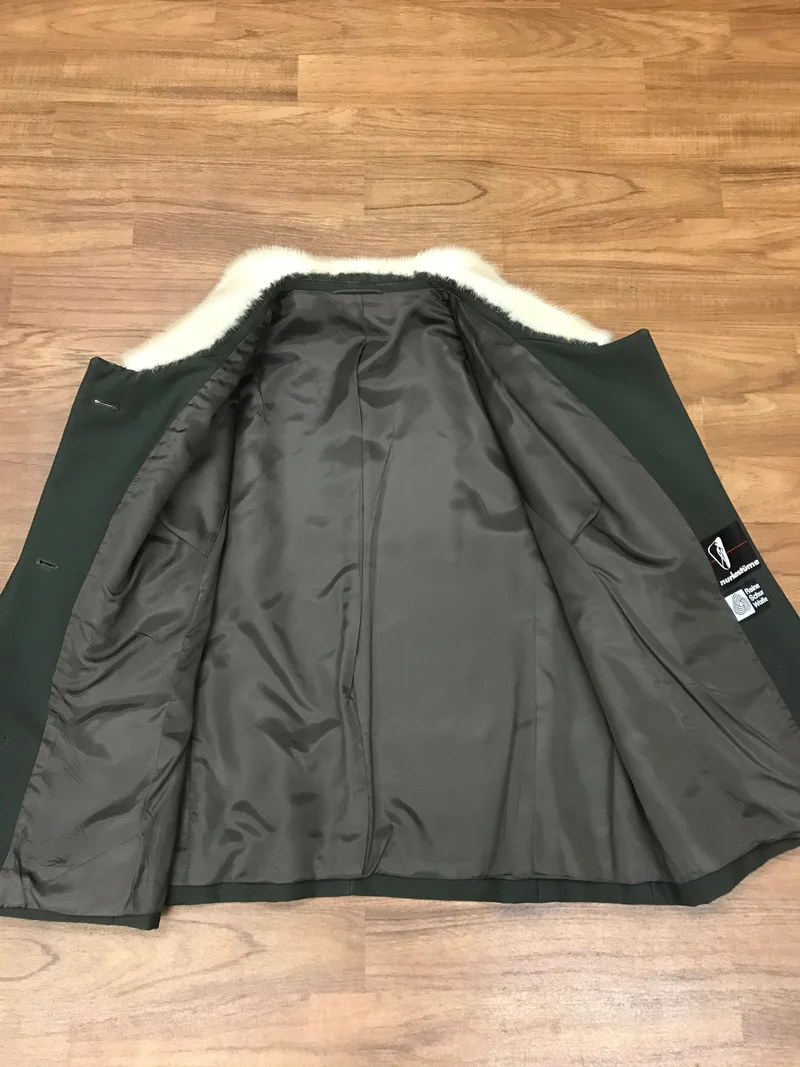 Vintage 50er/60er Wolljacke Damen Gr. 44 mit Fellkragen Grün