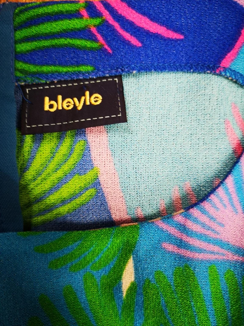 Vintage Kleid – Bleyle, Gr. 42, Blau mit buntem Print, ca. 1980er
