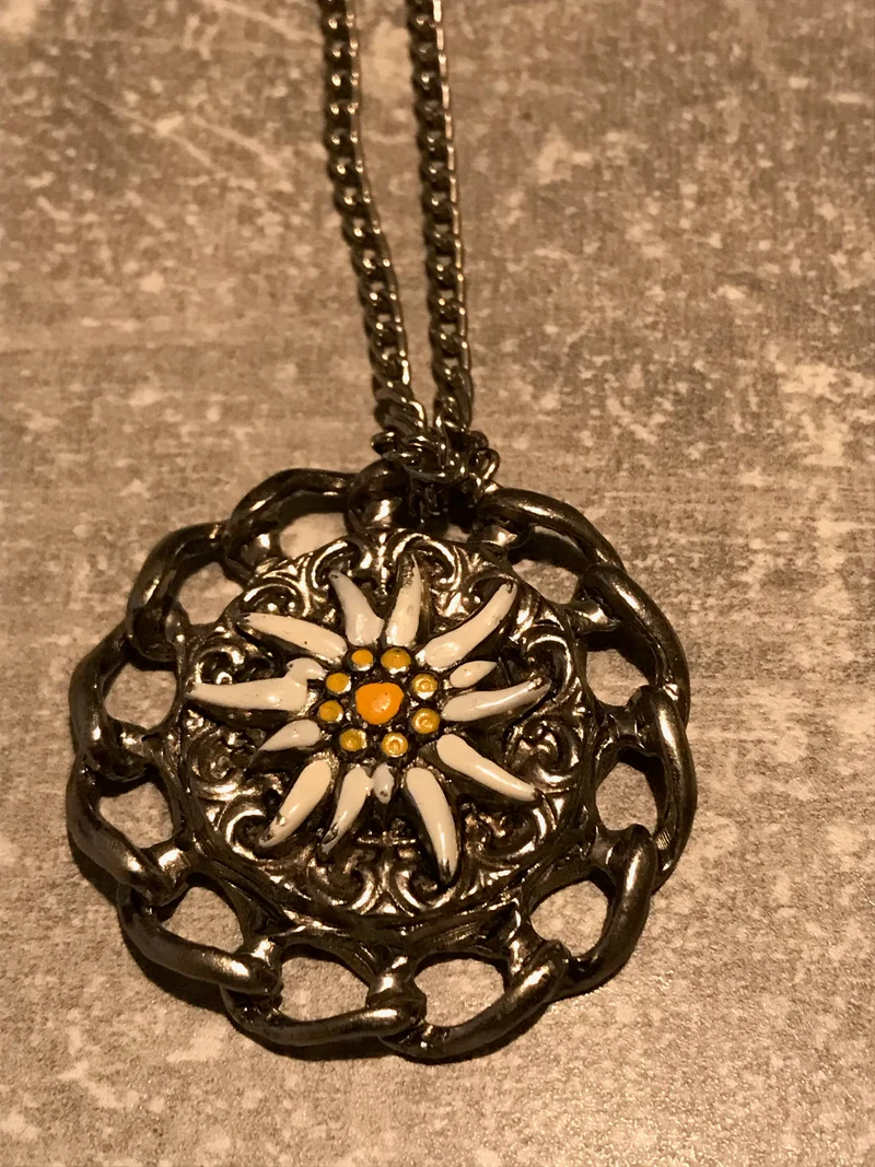 Vintage Trachtenkette silber - Edelweiß-Anhänger