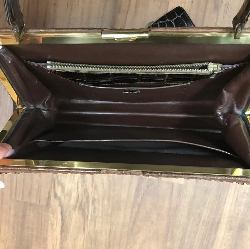 Exklusive Vintage Krokodilleder Handtasche mit passender Geldbörse – Luxus Sammlerstück