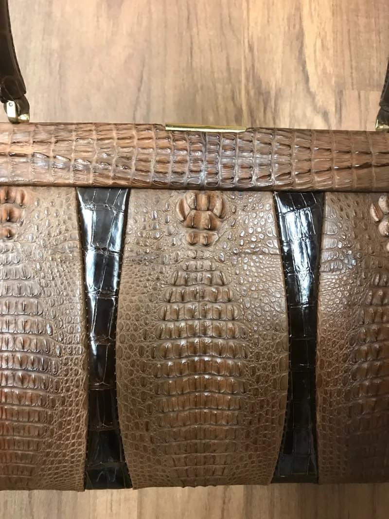 Exklusive Vintage Krokodilleder Handtasche mit passender Geldbörse – Luxus Sammlerstück