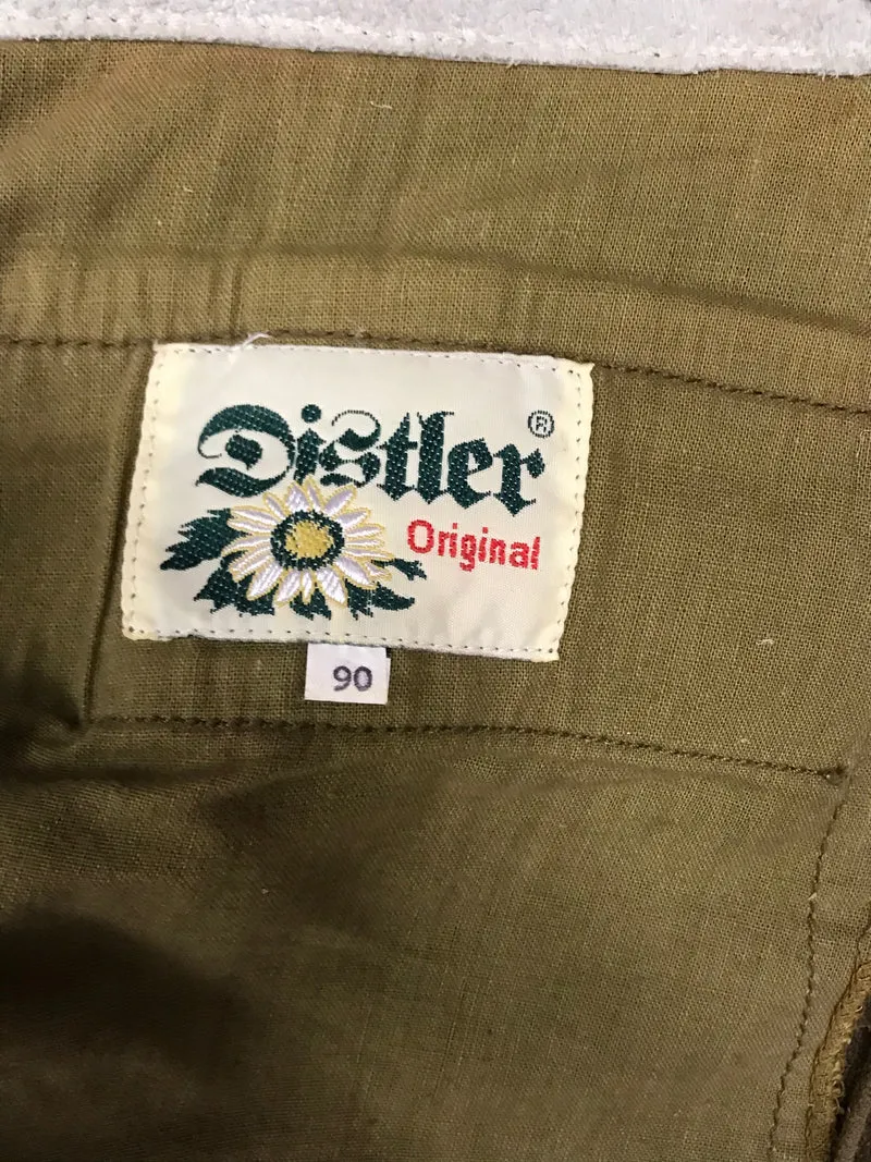 Vintage Trachten Lederhose Kniebund Distler – dunkelbraun, bestickt, Größe 50