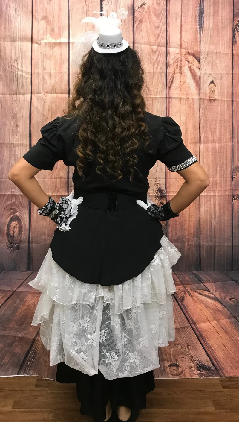 Steampunk Damen Outfit Gr. 42 in Schwarz-Weiß mit Mini-Zylinder