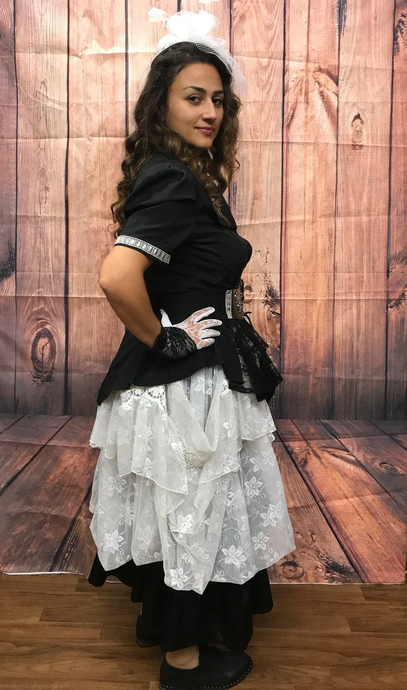 Steampunk Damen Outfit Gr. 42 in Schwarz-Weiß mit Mini-Zylinder
