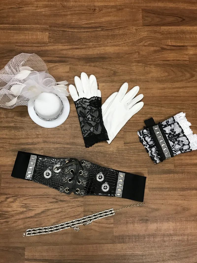 Steampunk Damen Outfit Gr. 42 in Schwarz-Weiß mit Mini-Zylinder