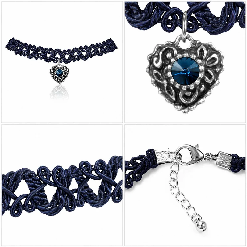 LUISIA® Spitzen Kropfband "Malina" mit Herzanhänger | Dunkelblau