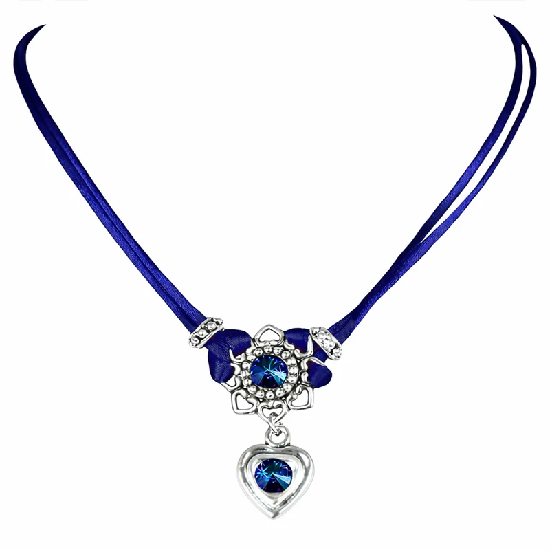 LUISIA® Halskette "Chiara" Herzblüte - Kristalle von Swarovski® | Marineblau