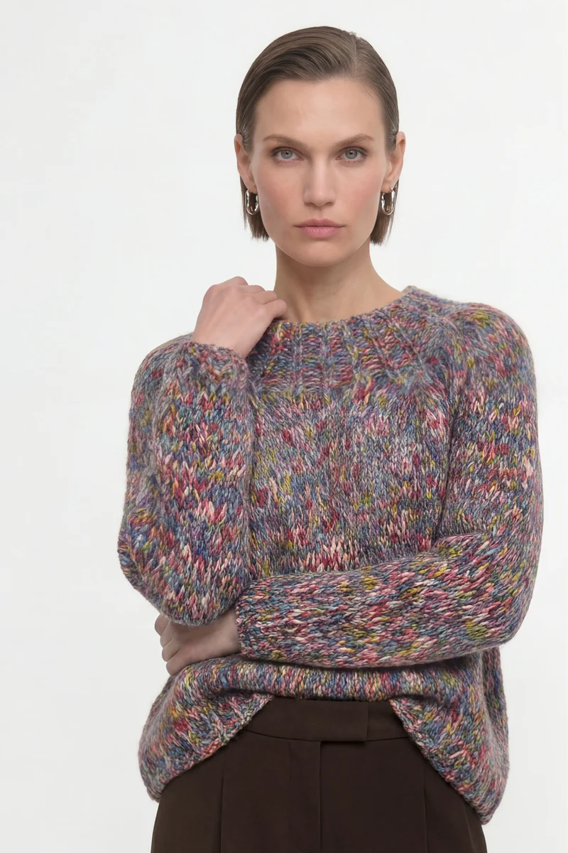 Chunky-Knit-Pullover mit Multicolor-Melange und Rundhalsausschnitt