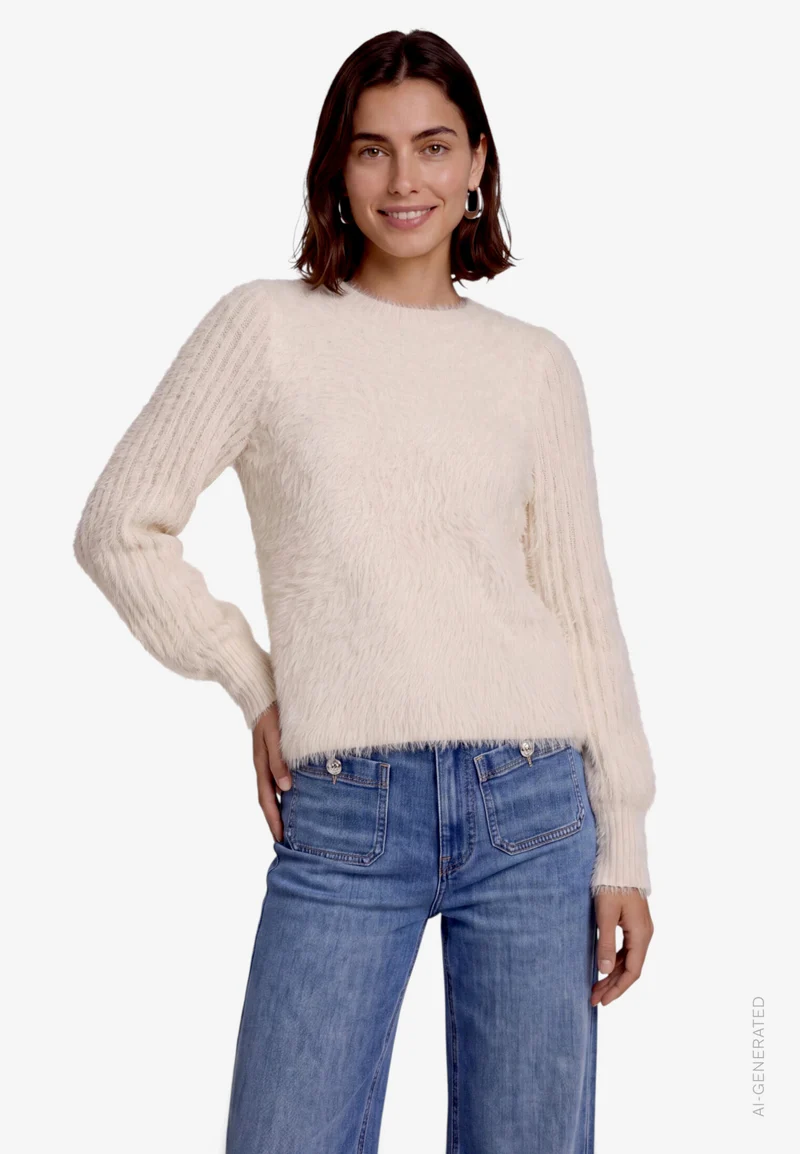 Flauschiger Pullover mit Stehkragen