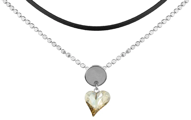 LUISIA® Doppelte Halskette mit Premium Kristallen - Herz und schwarzem Band