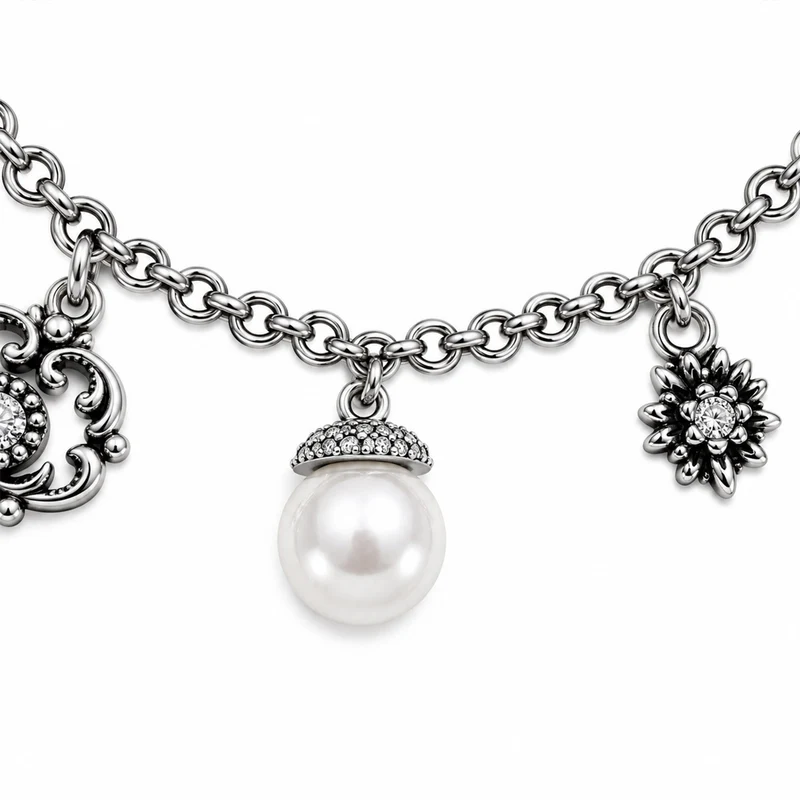Ketten-Trachtengürtel "Ornament Perle Edelweiß" | Altsilber