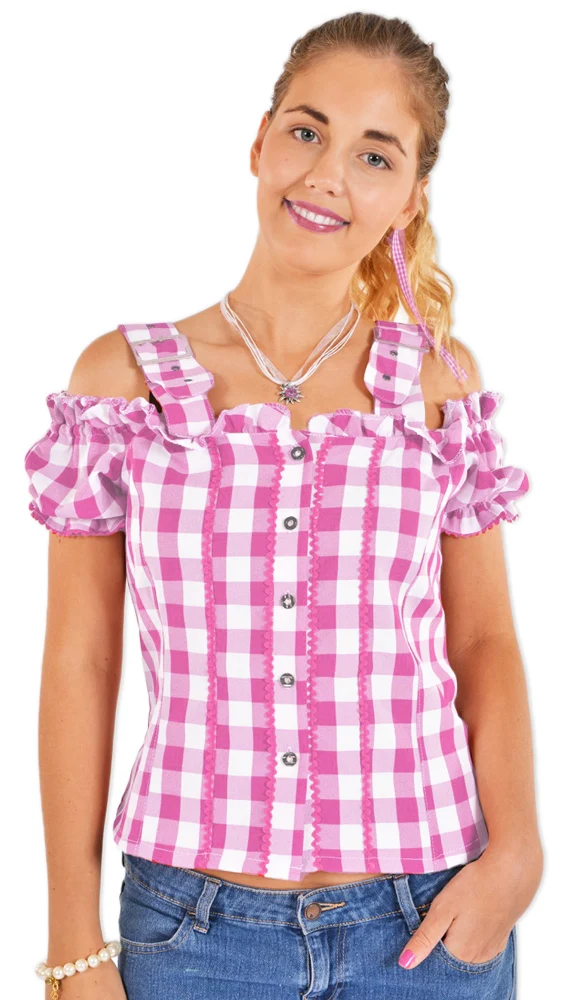 Karo Trachtenbluse Mandy - Rosa