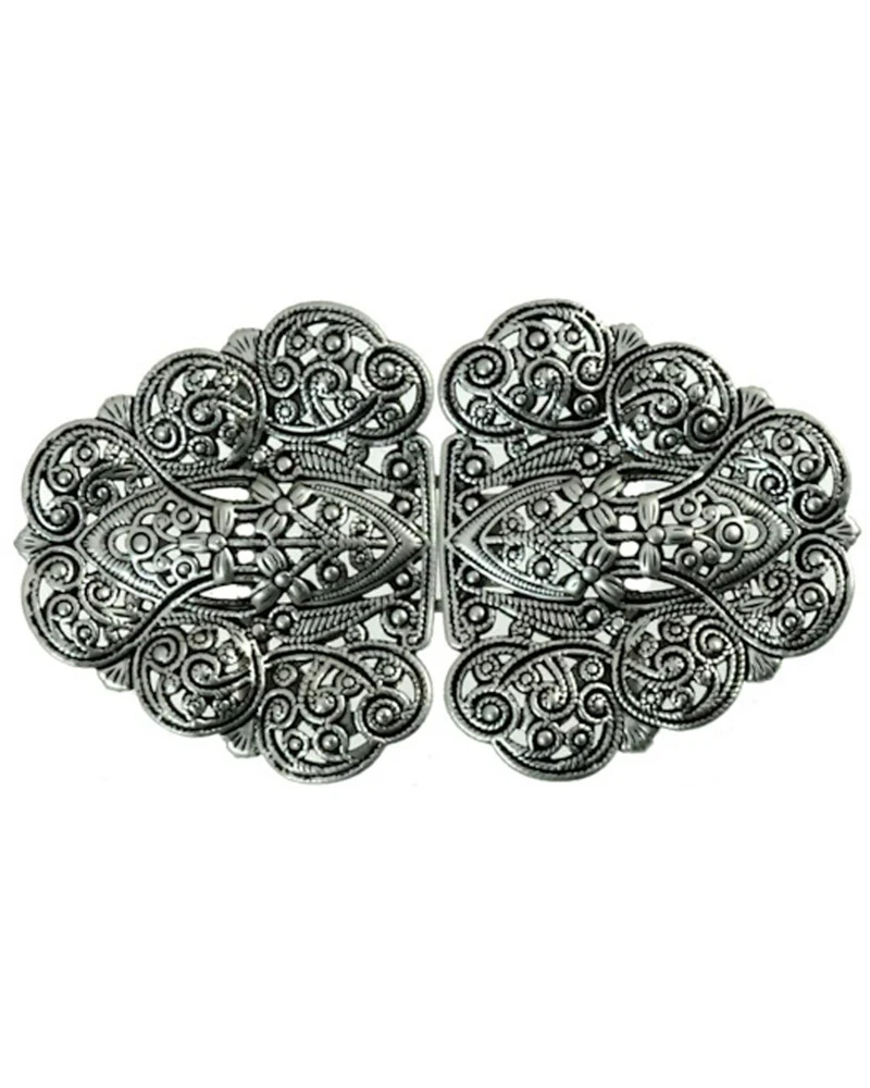 Dirndlschürzenschließe "Rina" mit Ornamentmuster 51487 - Stegbreite 4 cm | Altsilber matt