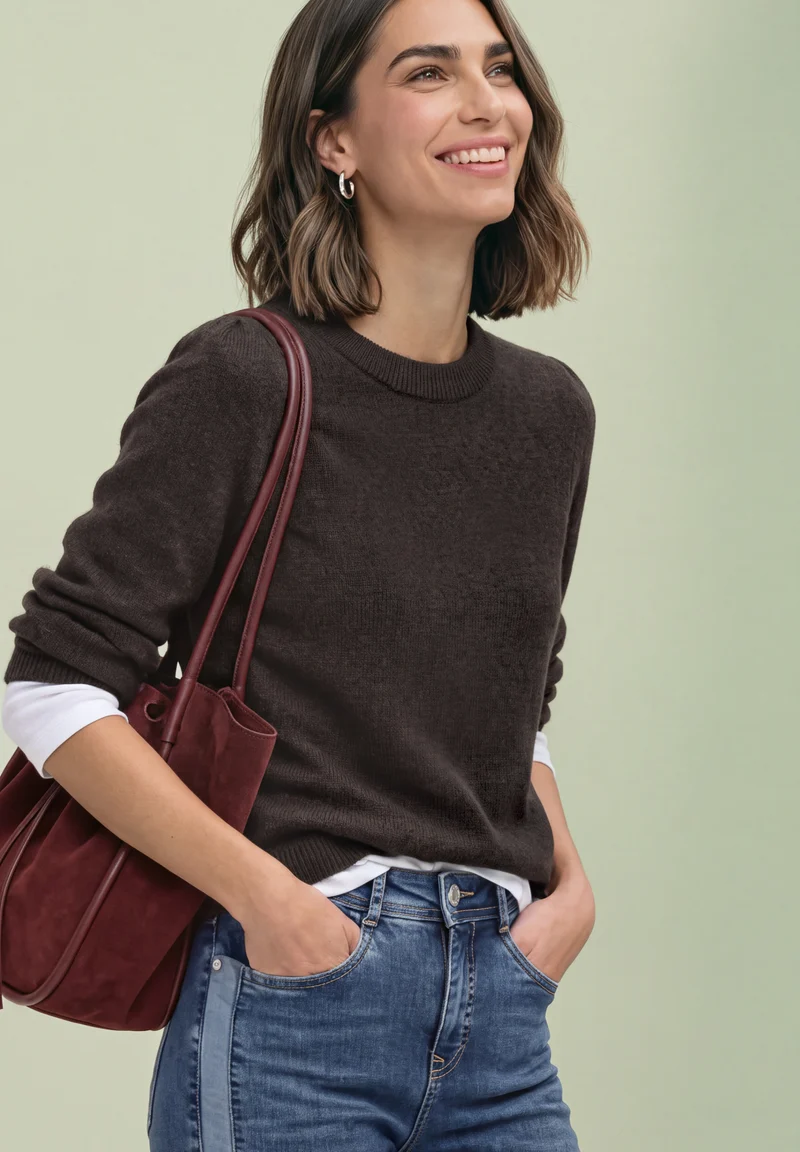Langarm Pullover mit Rundhals und Raffung