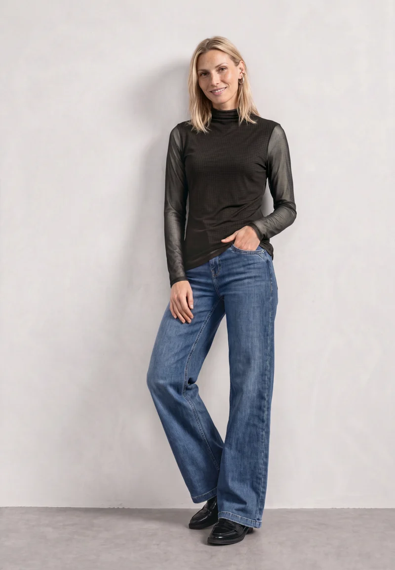 Shirt aus Mesh mit gerafftem Turtle Neck