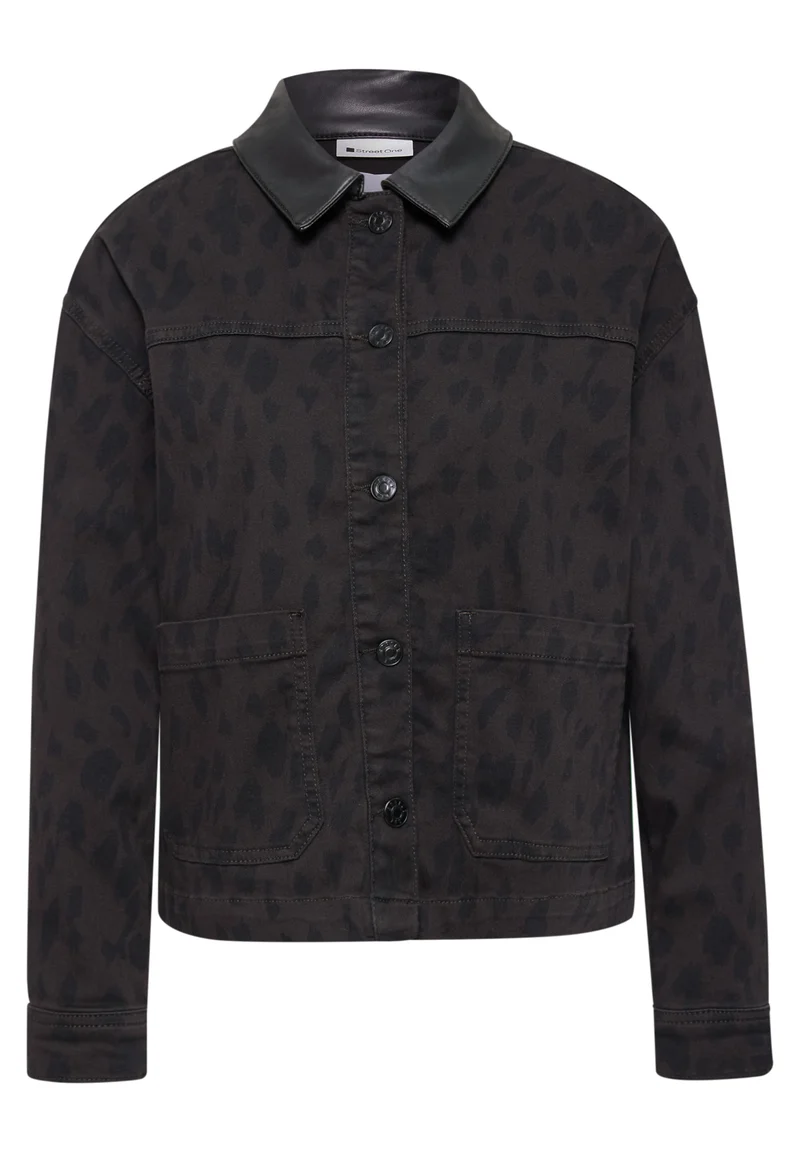 Jeansjacke mit Leo-Muster und Kragen