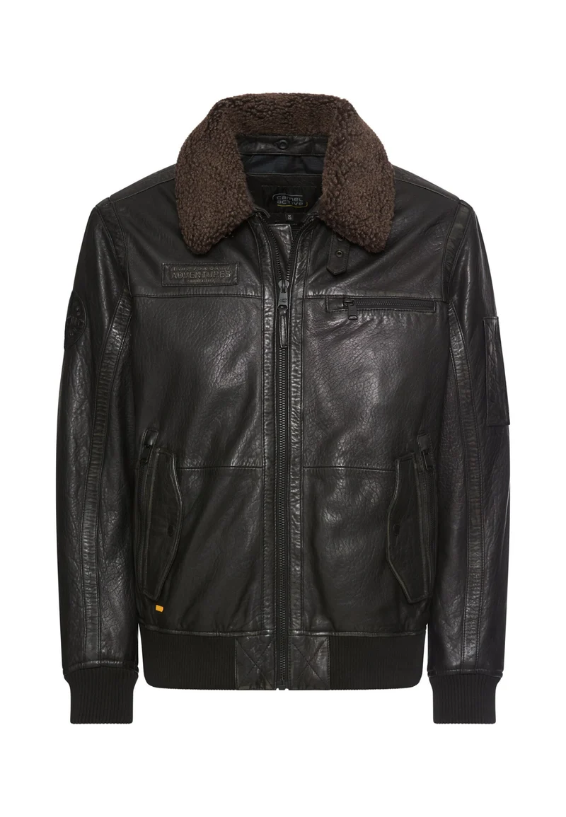 Lederjacke mit abnehmbarem Teddykragen