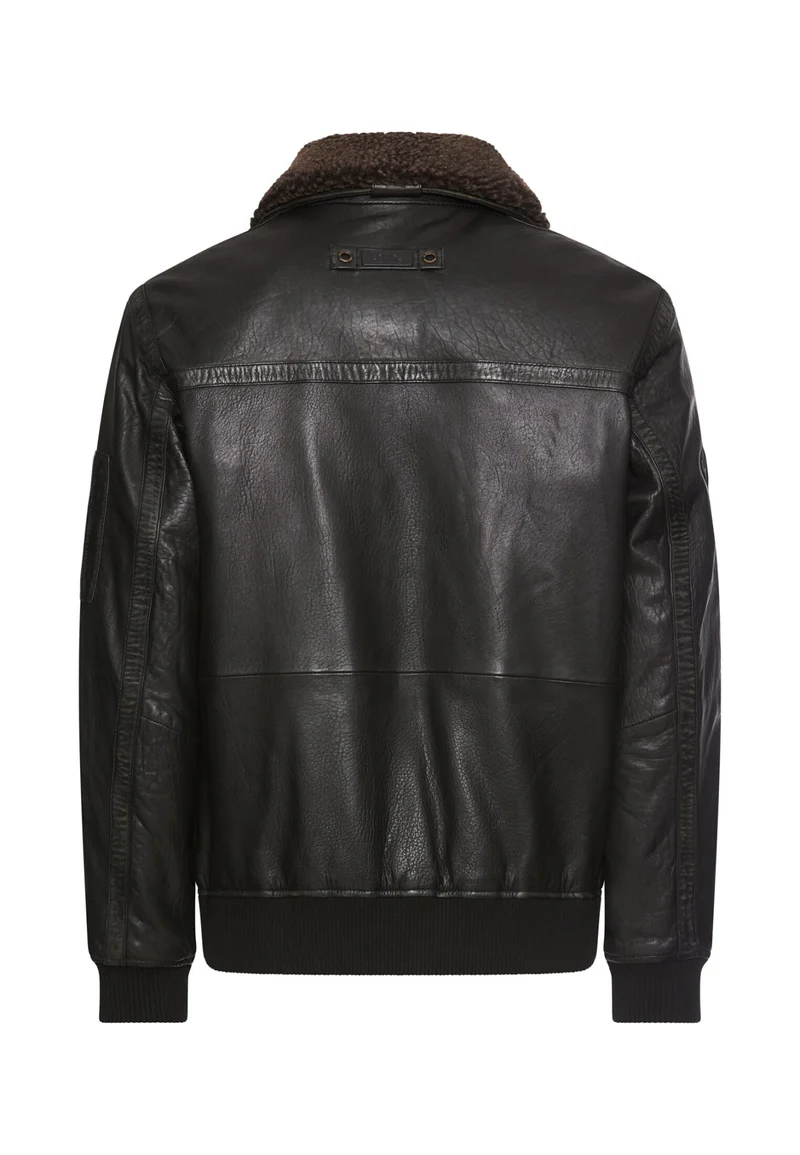 Lederjacke mit abnehmbarem Teddykragen
