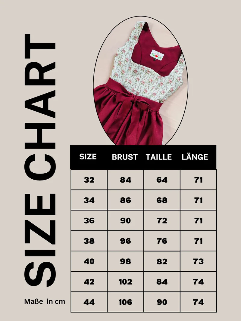 Dirndl grau mit Rosen "Olivia"