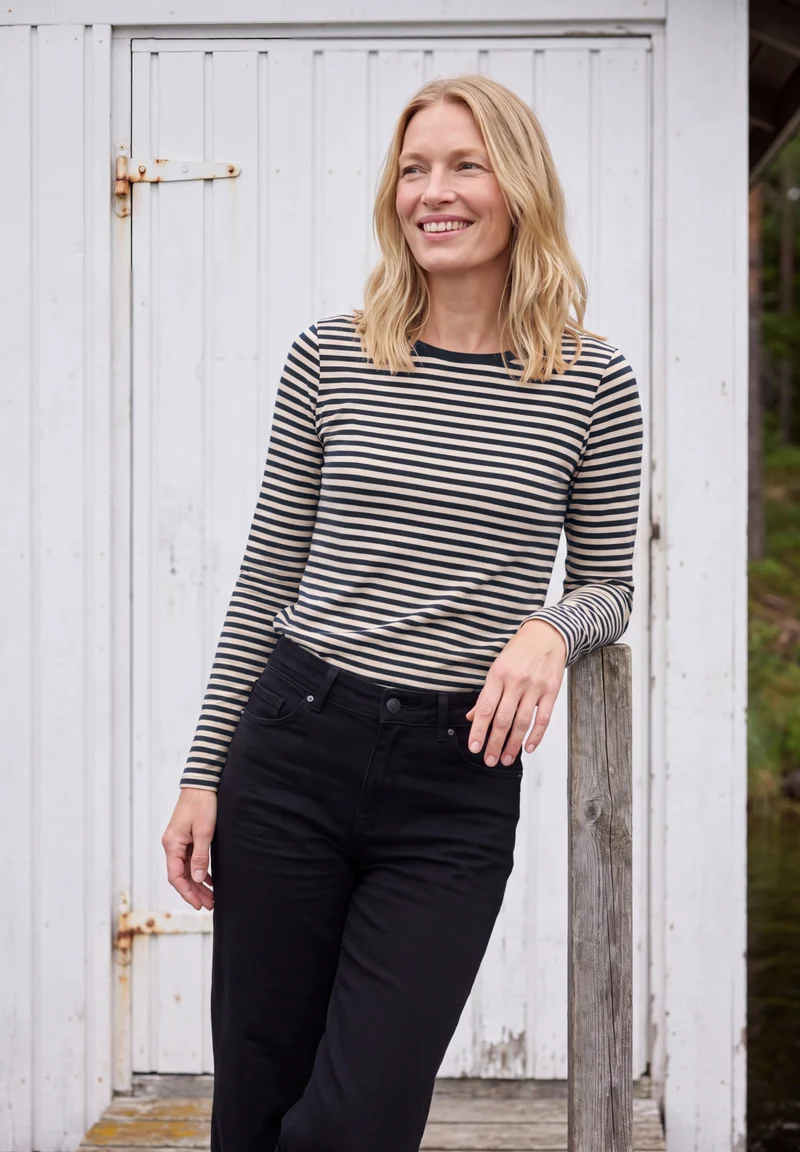 Langarmshirt mit Boat Neck und Streifen
