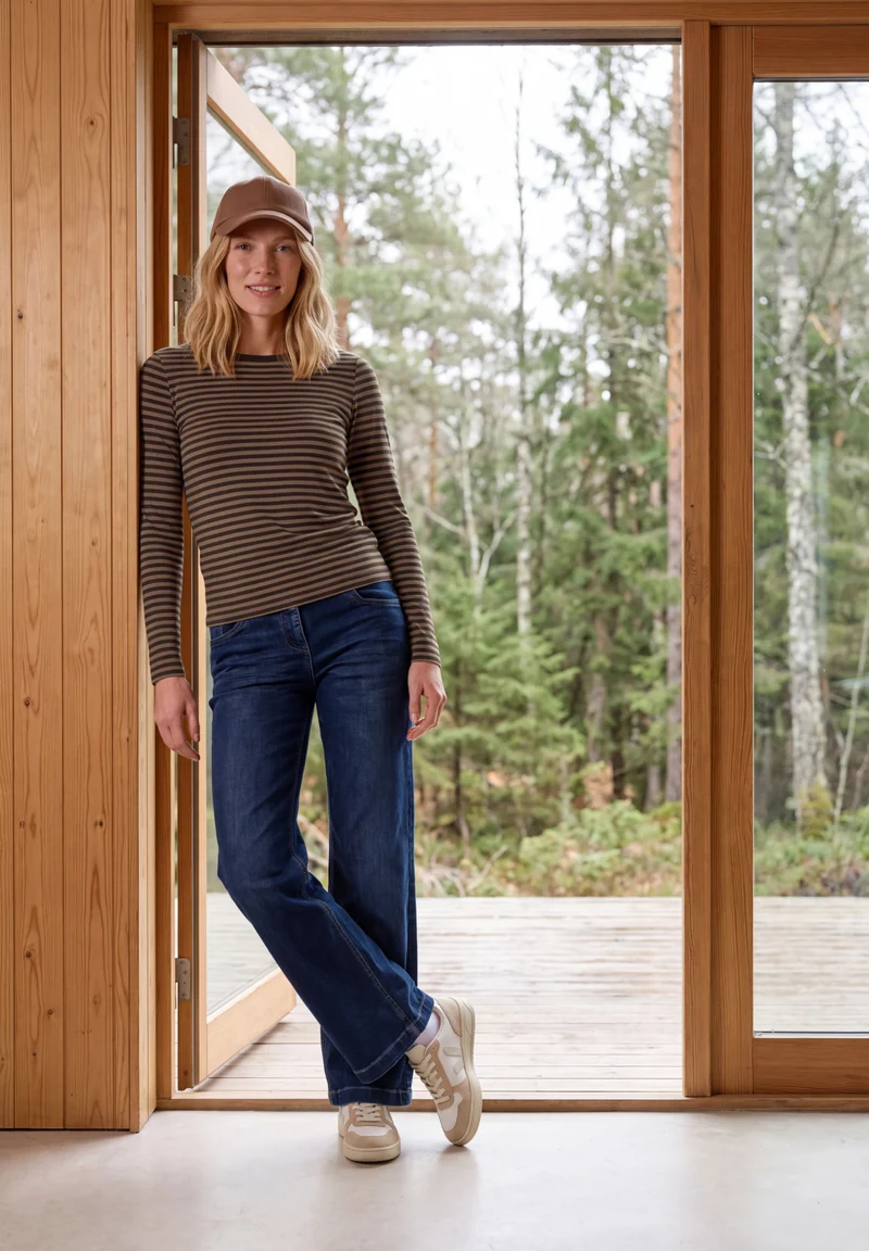 Langarmshirt mit Boat Neck und Streifen