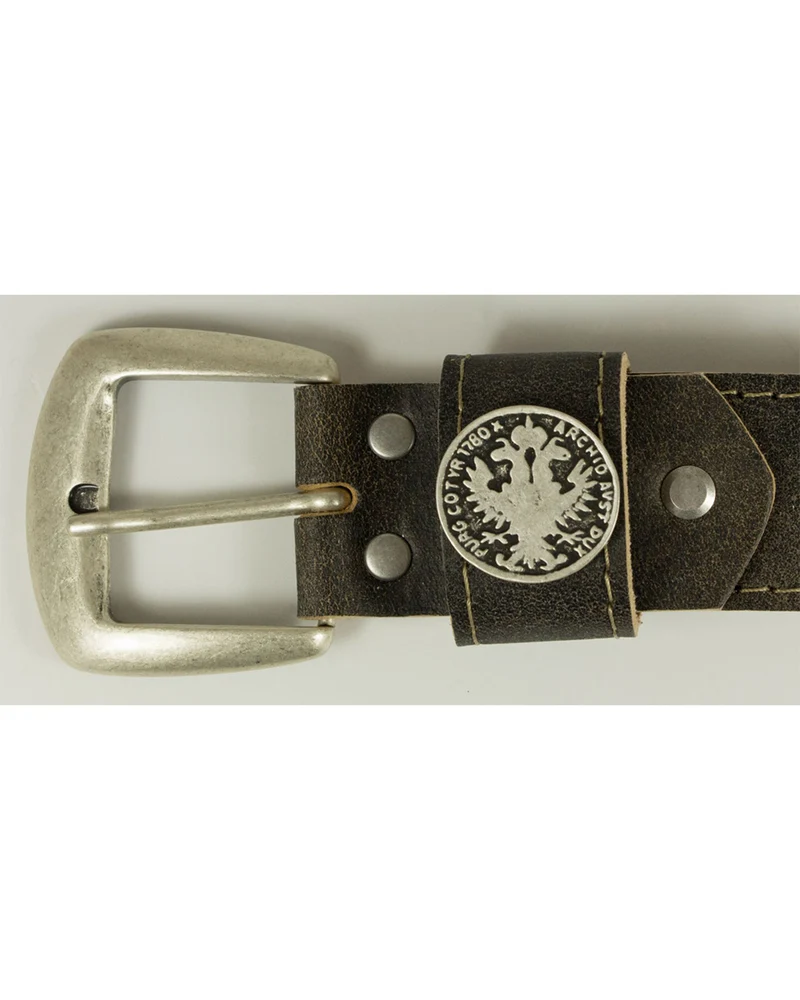 Trachtengürtel mit Dornschnalle und Münze - Dunkelbraun