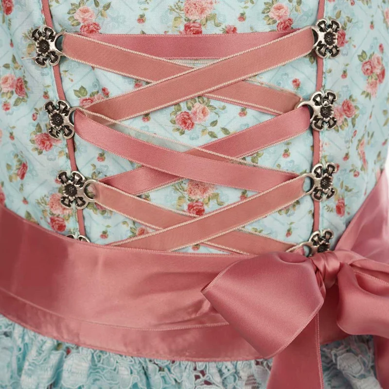 Isar-Trachten Jugend Dirndl "Sandra" mit Spitzenschürze 44772 | Hellblau Rosa