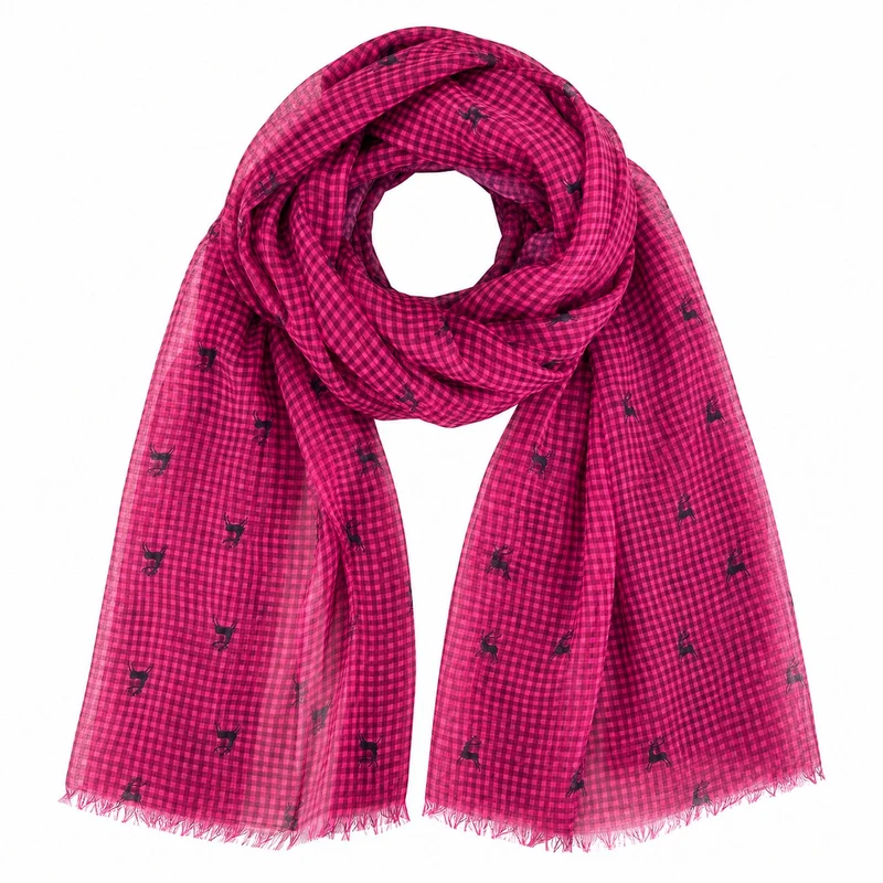 Trachten Halstuch Schal Kariert mit Hirschmotiv 185 x 70 cm | Pink