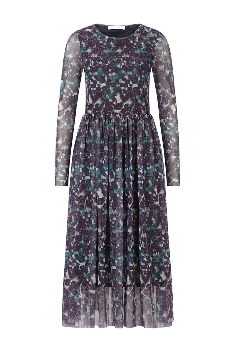 Midikleid mit Multicolor-Blumenprint und Tüllsaum