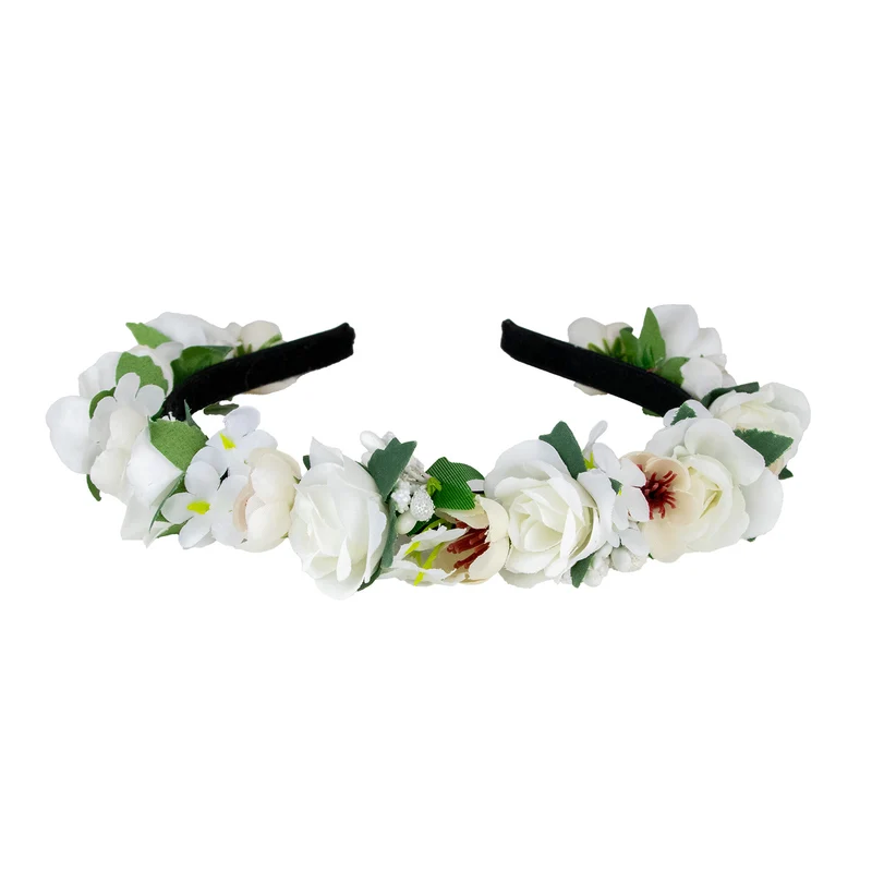 Blumen Haarreif "Sabia" mit Rosen und Blüten | Creme Weiß