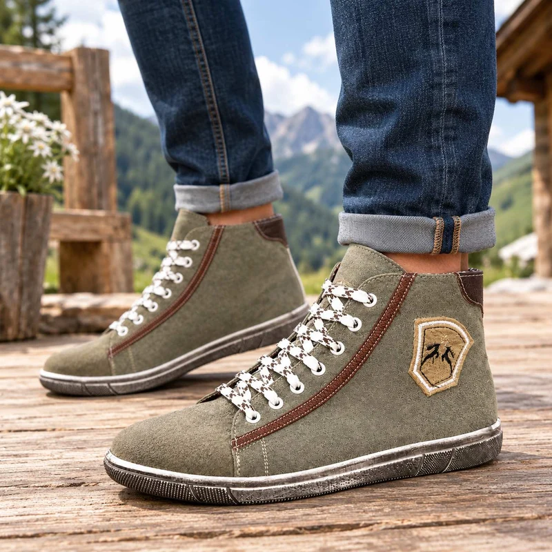 MADDOX Trachten Leder Schuhe Hohe Sneaker "Marinus" | Marmor/Stein