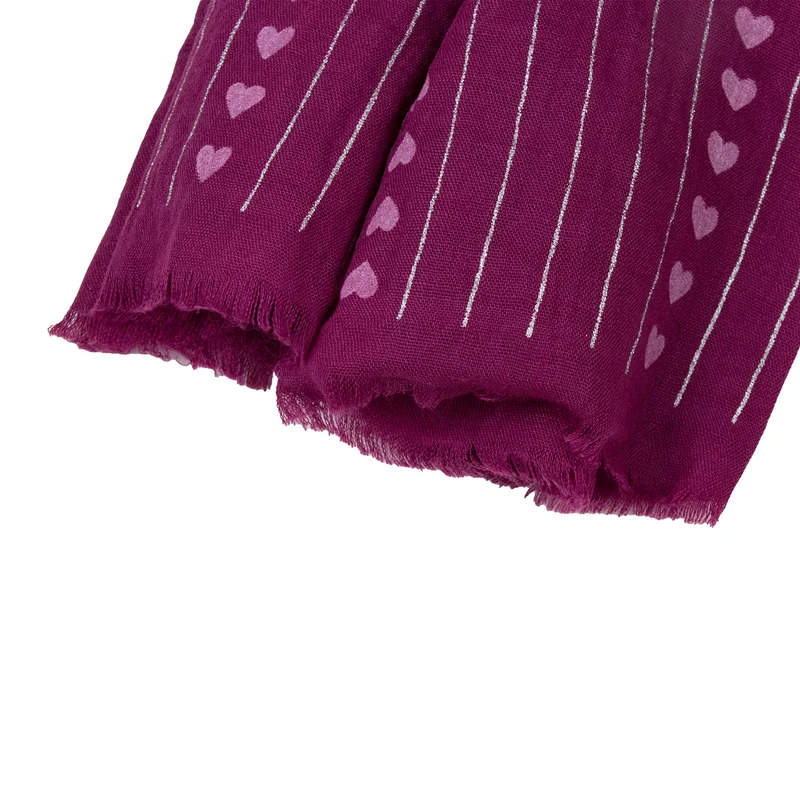 Halstuch Schal Unifarben mit Herzen und Glitzer Streifen 185 x 70 cm | Beere