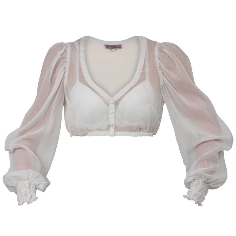 MarJo Dirndlbluse Moosbrunn Off White Langarm Puffarm