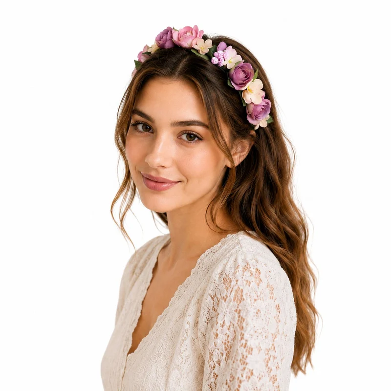 Blumen Haarreif "Sabia" mit Rosen und Blüten | Altrosa Creme