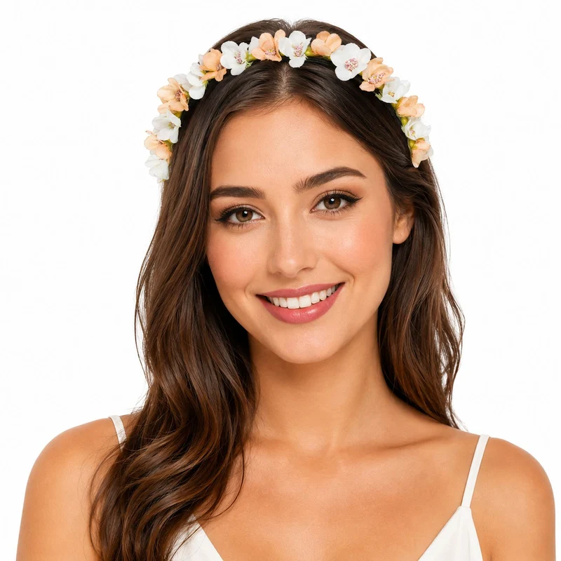 Blumen Haarreif "Elfe" - Schmaler Blütenkranz | Weiß Apricot