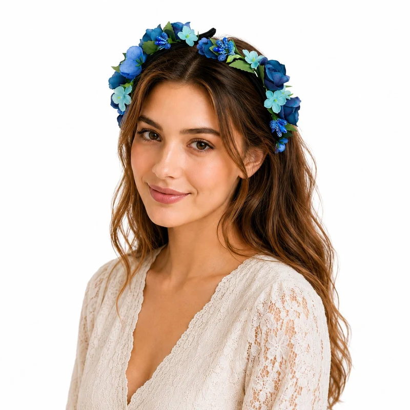 Blumen Haarreif "Sabia" mit Rosen und Blüten | Blau