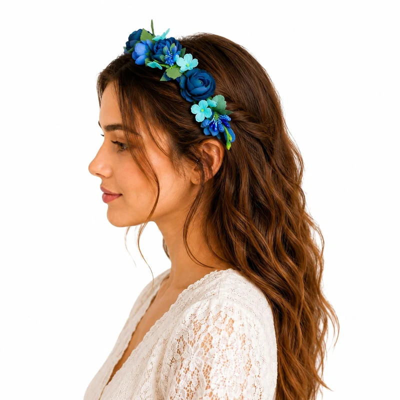 Blumen Haarreif "Sabia" mit Rosen und Blüten | Blau
