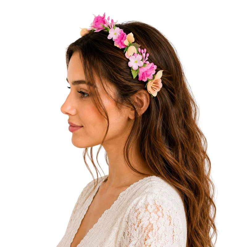 Blumen Haarreif "Sabia" mit Rosen und Blüten | Pink Creme