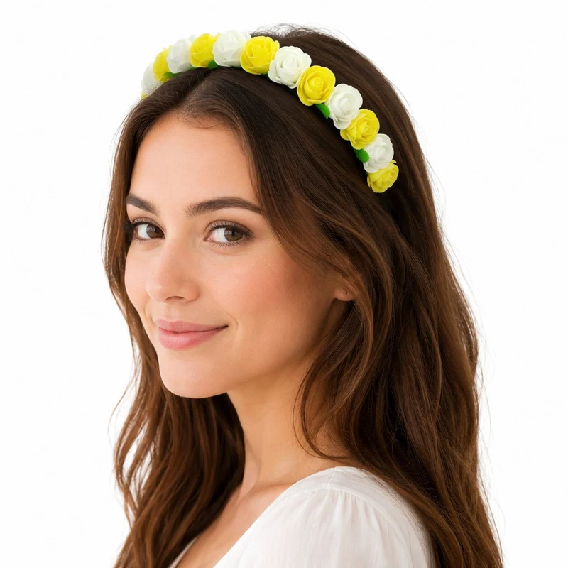Blumen Haarreif mit Rosen | Gelb Weiß