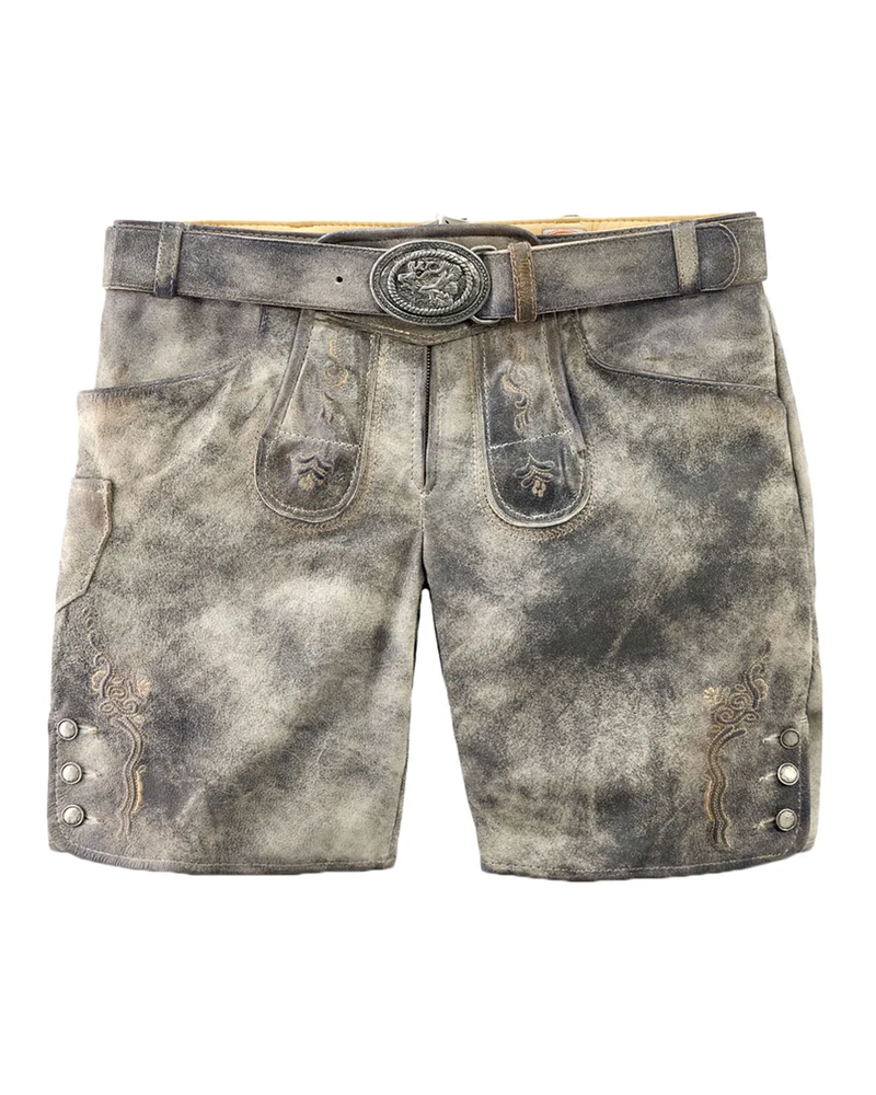 MADDOX Kurze Damen Lederhose "Dafne" mit Gürtel | Stein Grau