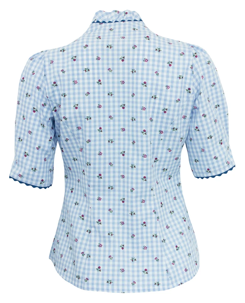 Pierre Marcel Damen Blümchen Trachtenbluse Amelie mit Stehkragen - Blau