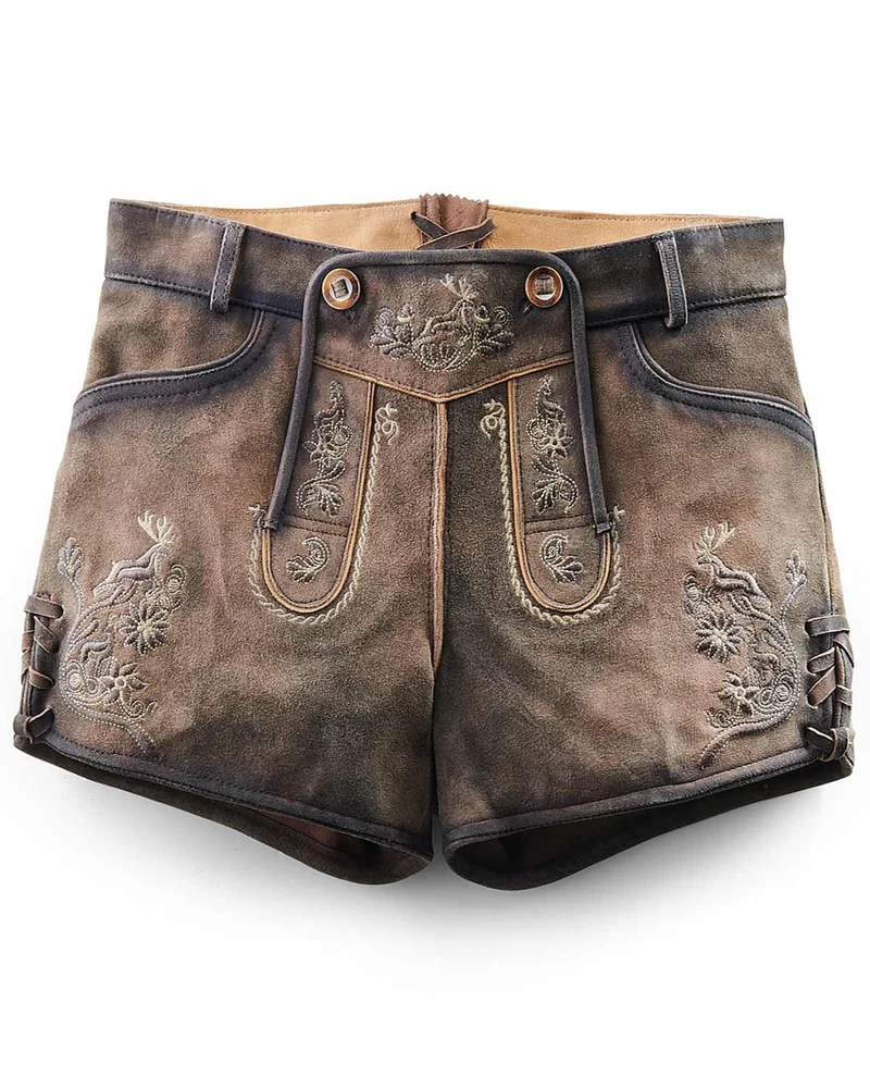 MADDOX Kurze Damen Lederhose Maila | Antik Hopfen