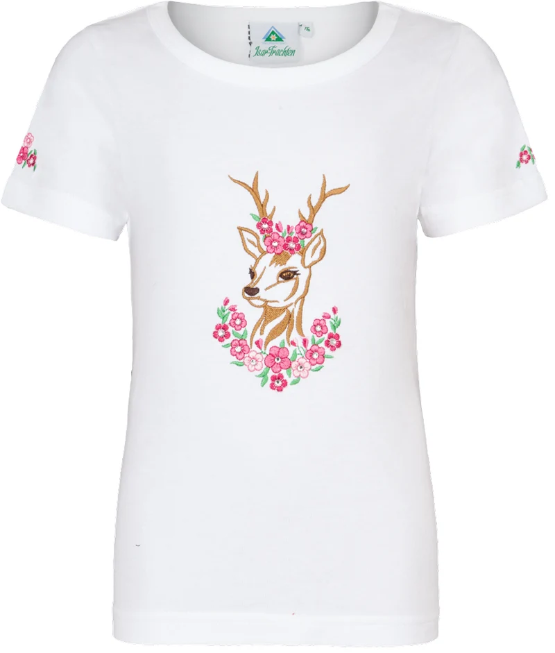 Isar-Trachten Mädchen T-Shirt "Reh" mit Stickerei 52766 | Weiß Pink