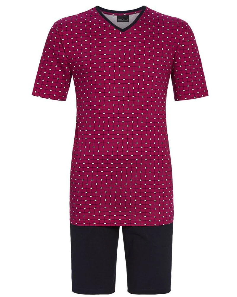RINGELLA Herren Kurzarm Pyjama "Necktie" mit Bermuda Hose 4241306 | Granat Rot