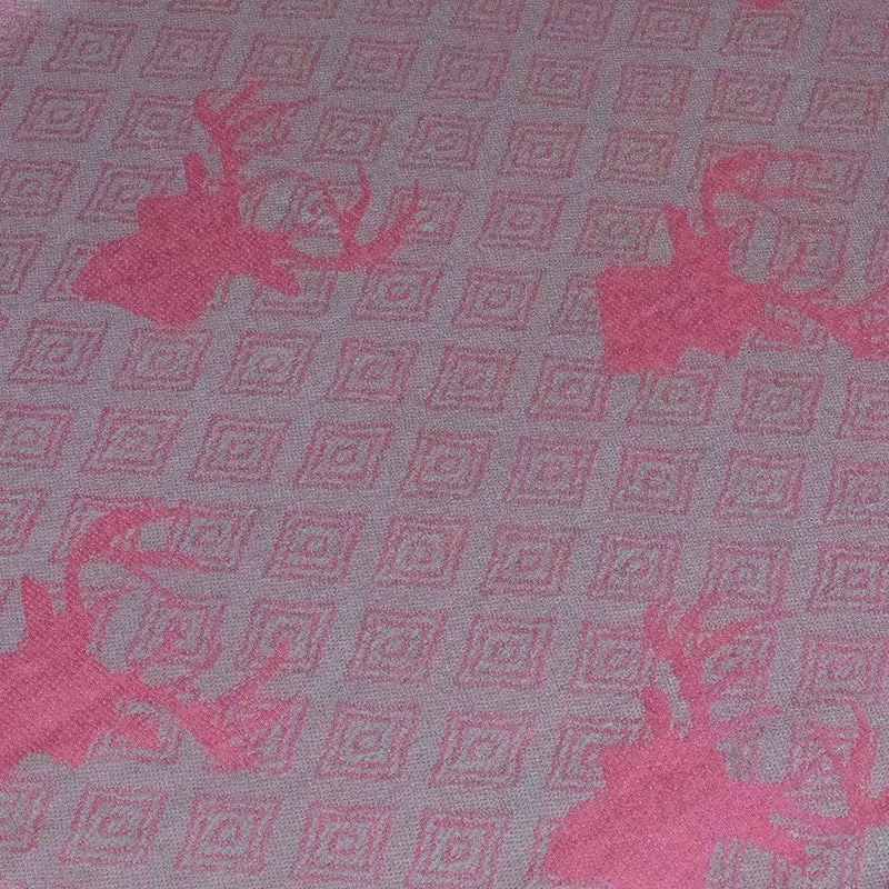 Halstuch Schal mit Hirschkopf Motiv 185 x 70 cm | Rosa / Silber