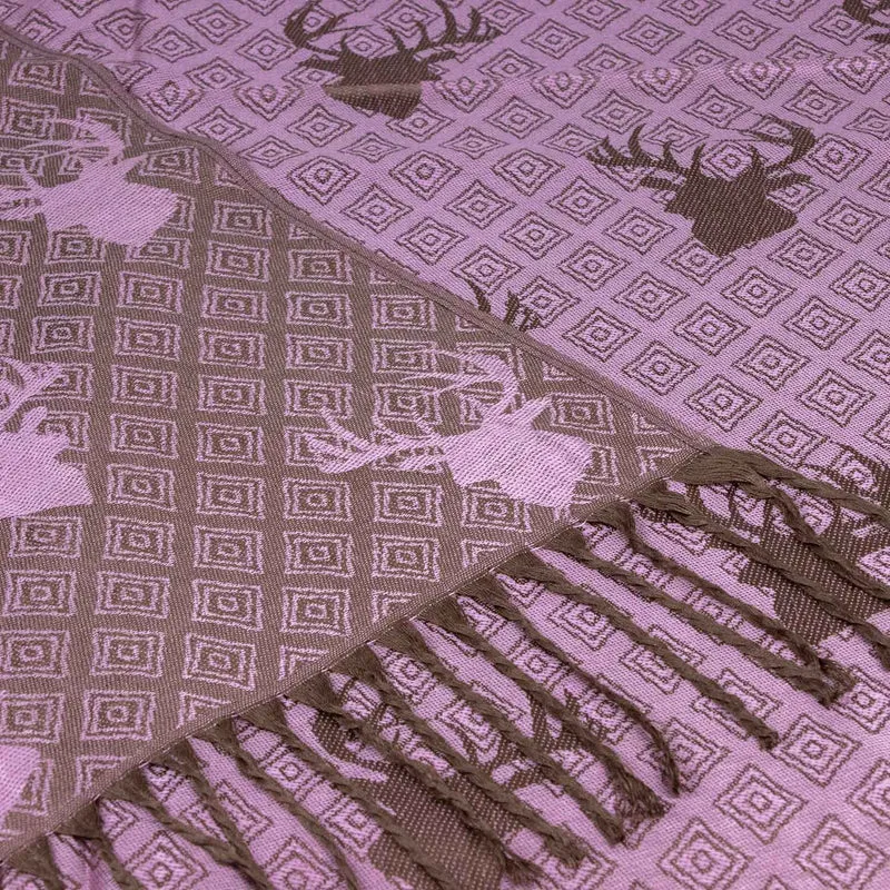 Halstuch Schal mit Hirschkopf Motiv 185 x 70 cm | Rosa / Braun