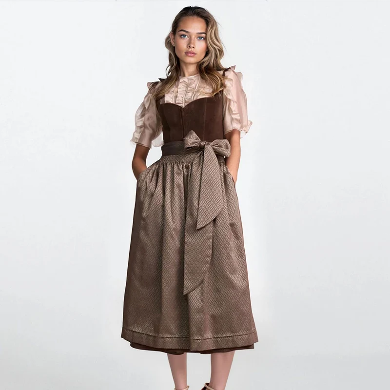 Krüger Dirndl Xana Braun Herz-Ausschnitt 80cm
