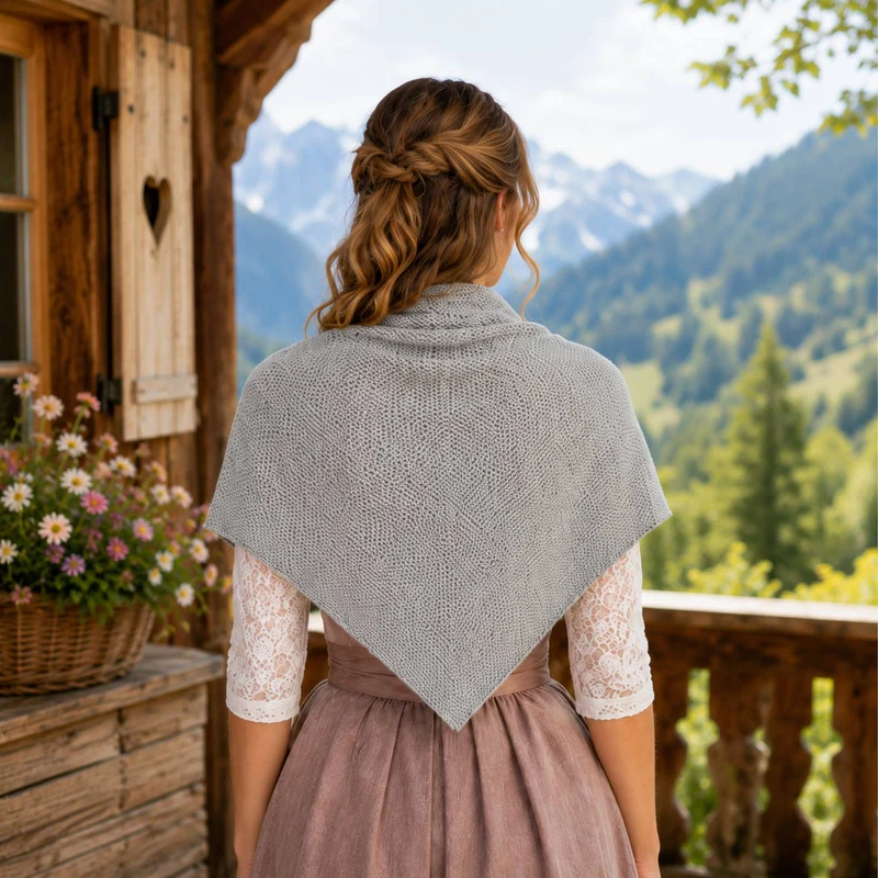 XL Strick Dreieckstuch - Schal 200 x 80 cm | Silbergrau