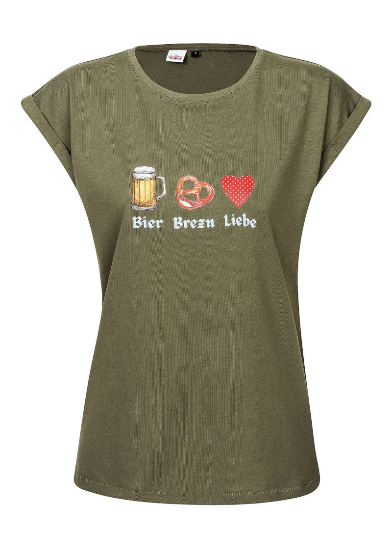 Shirt Bier Brezn Liebe in oliv
