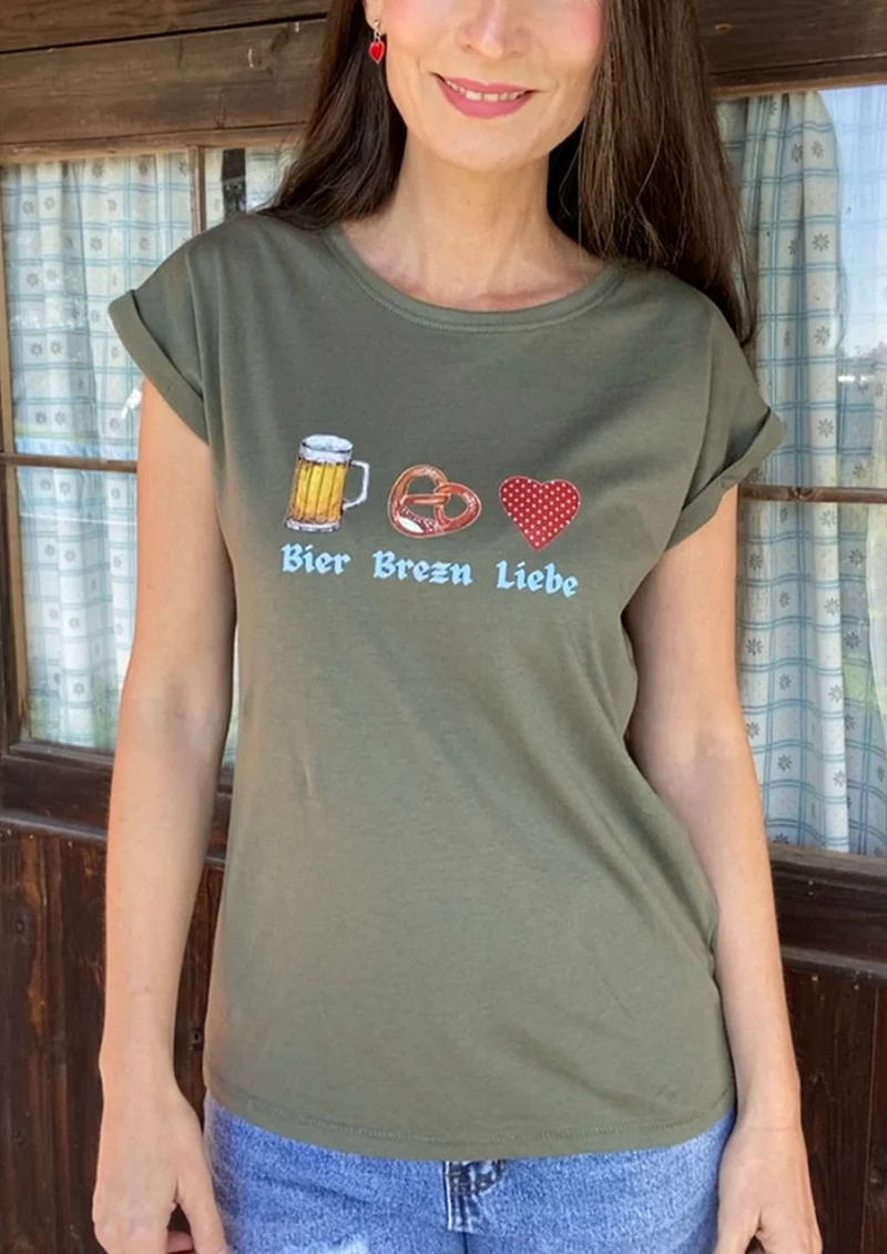 Shirt Bier Brezn Liebe in oliv